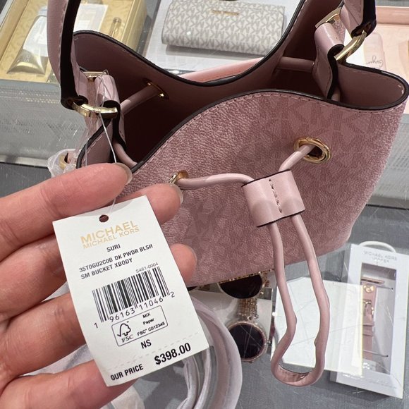 New Michael Kors Suri Small Bucket Bag Crossbody MK Powder Blush Pink - Picture 7 of 7